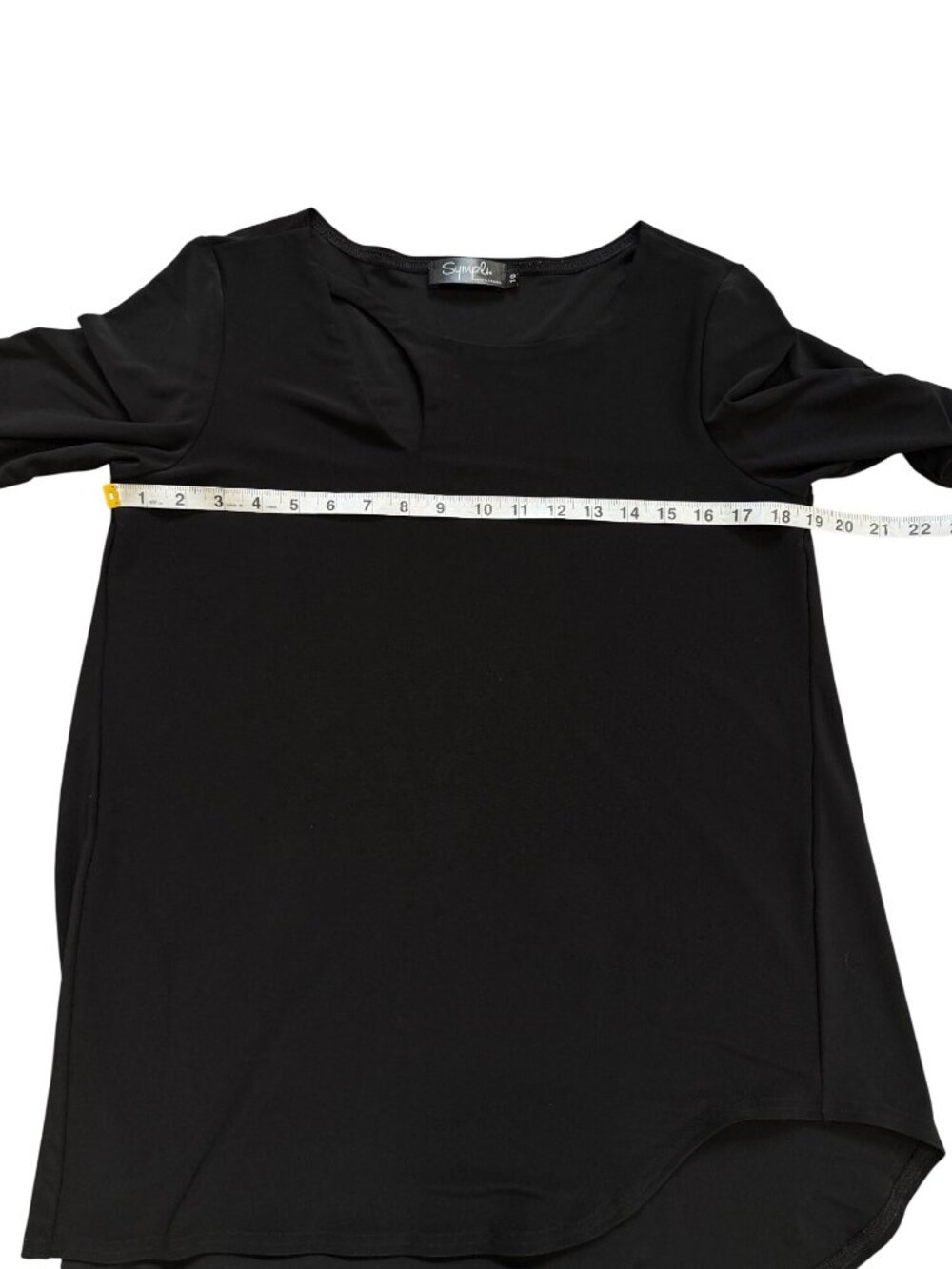 Sympli Women Size 10 Black Tunic 3/4 Sleeve Top Asymmetrical - Picture 2 of 7